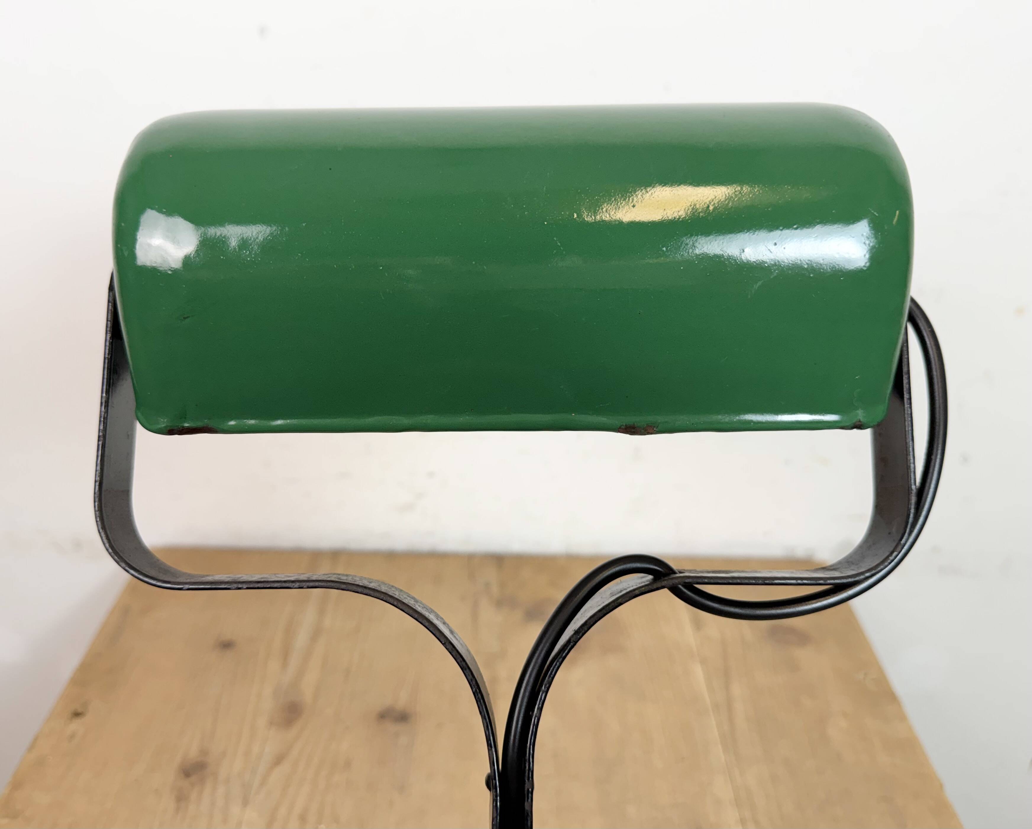 Vintage Green Enamel Bank Lamp, 1930s