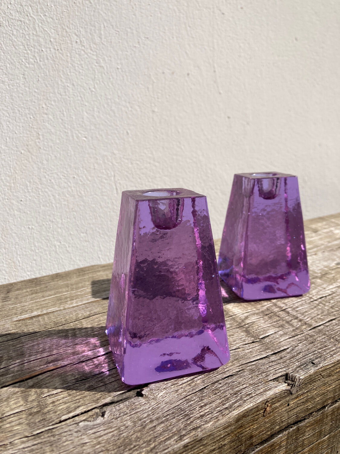 Pair of 1980 candle holders in blown glass