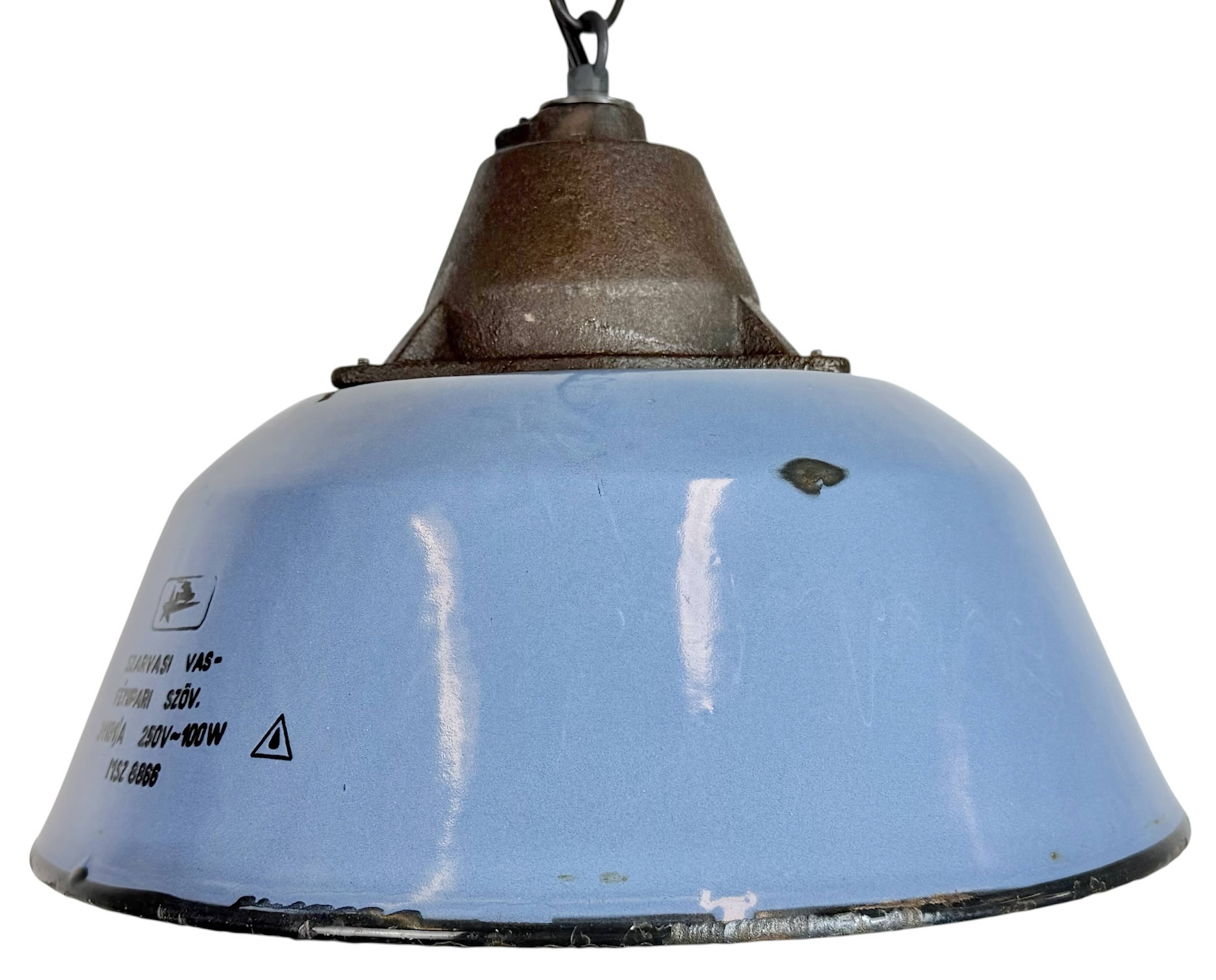 Industrial Blue Enamel and Cast Iron Pendant Lamp, 1960s