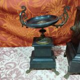 old Napoleon III marble fireplace surround with cups and pendulum