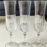 Set of 5 Champagne Flutes/Arques Crystal/Longchamp Model. Diamond tips