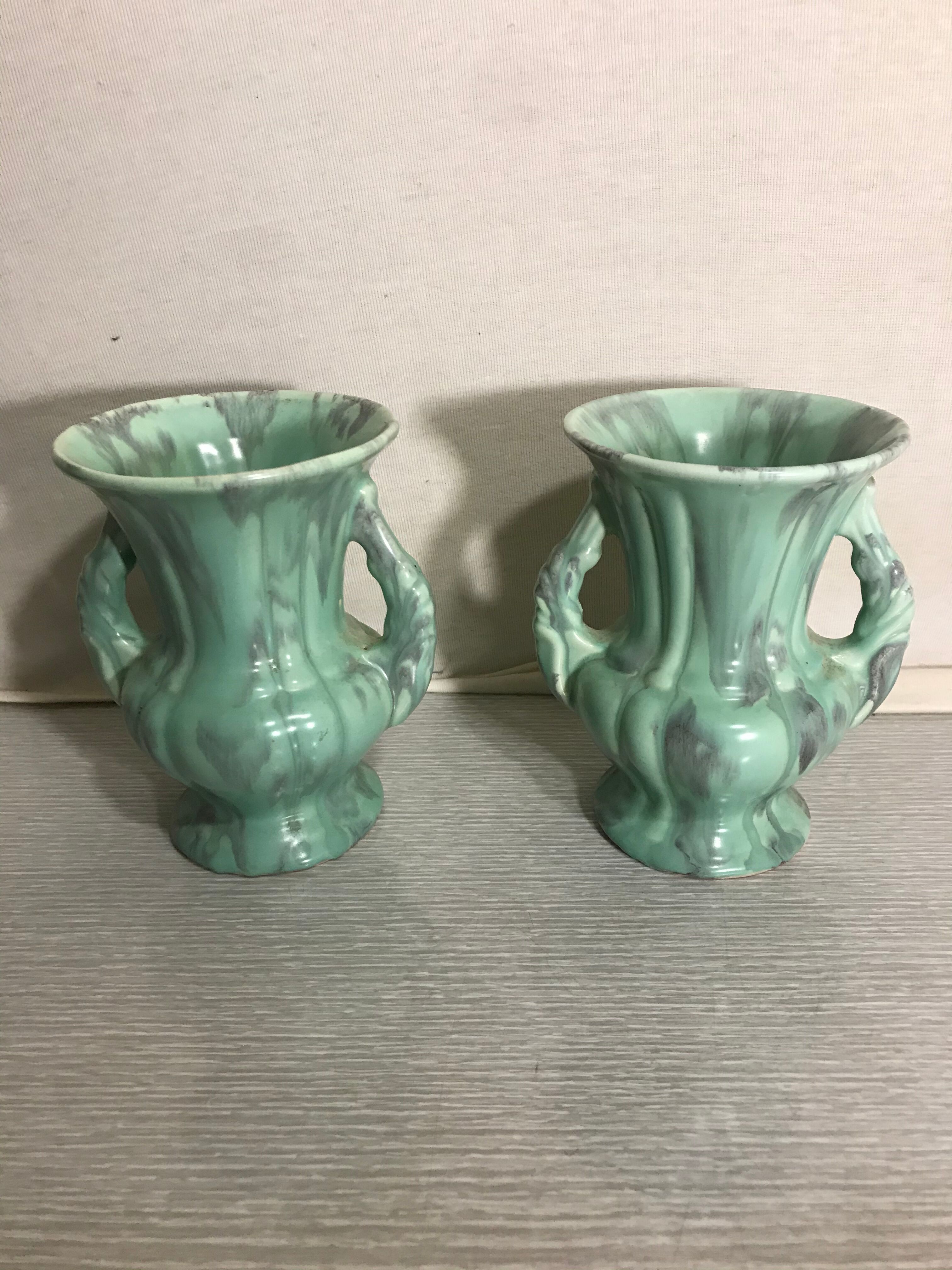 Pair De Vase Old SG KERAMIK - Anse Ceramics Green Coulure - Vintage Grey