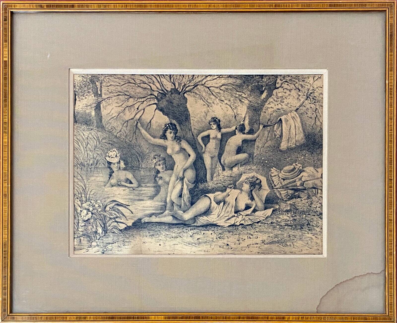 Painting drawing "Nymphs bathing" Frédéric VILLOT (1809-1875) friend Delacroix