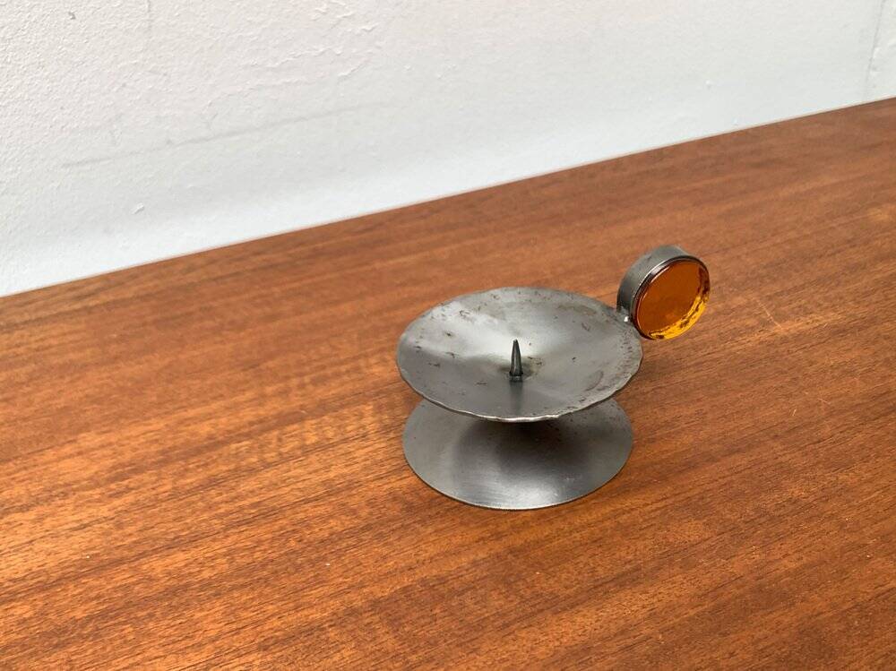 Brutalist Scandinavian candle holder in metal and glass by Gunnar Ander for Ystad, 1960s.
