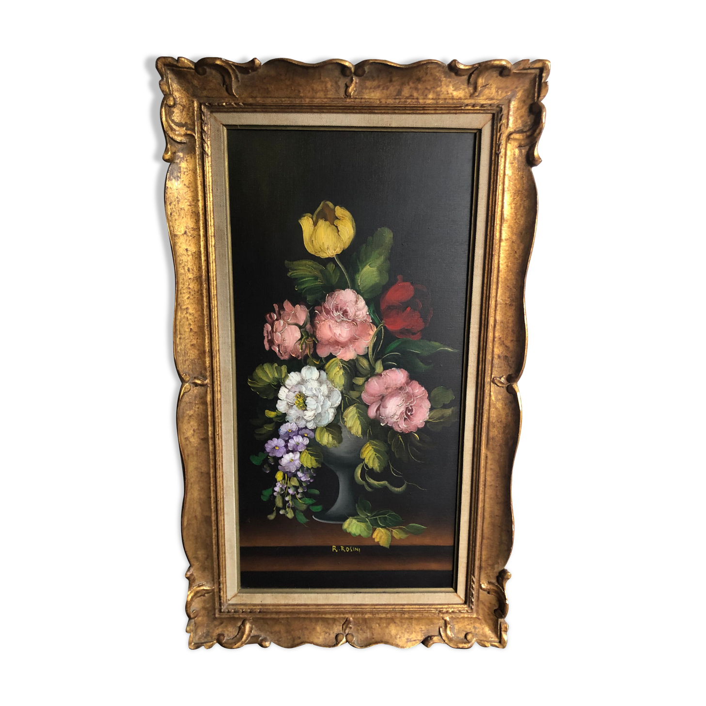 Oil on canvas painting of flowers