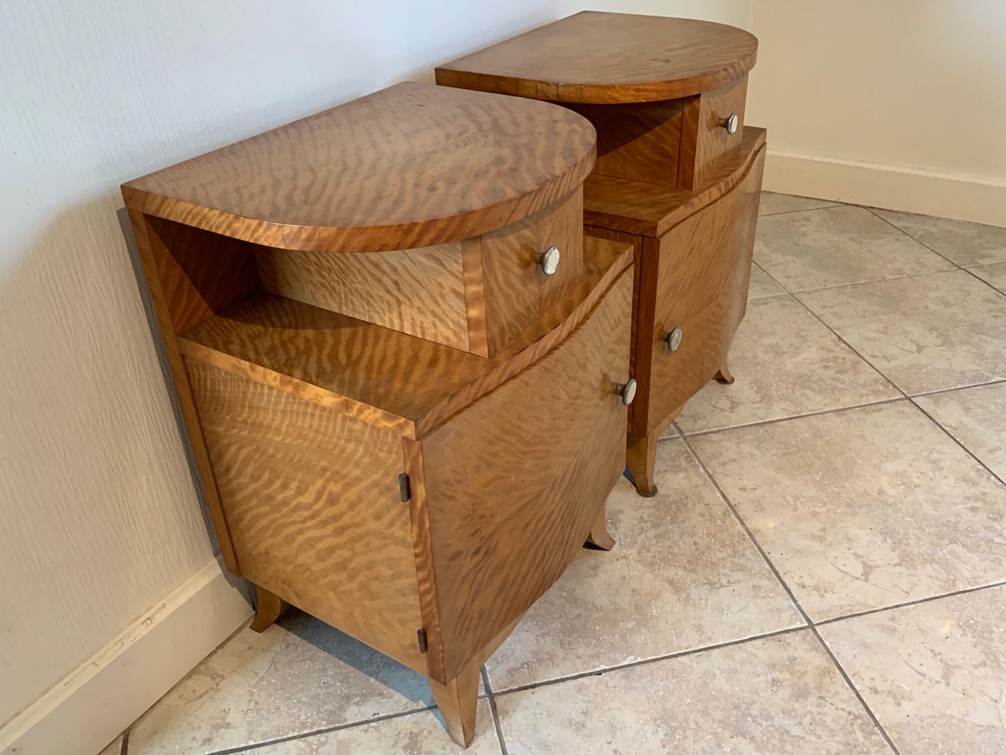 Pair of art deco bedsides in lemon tree magnifying glass