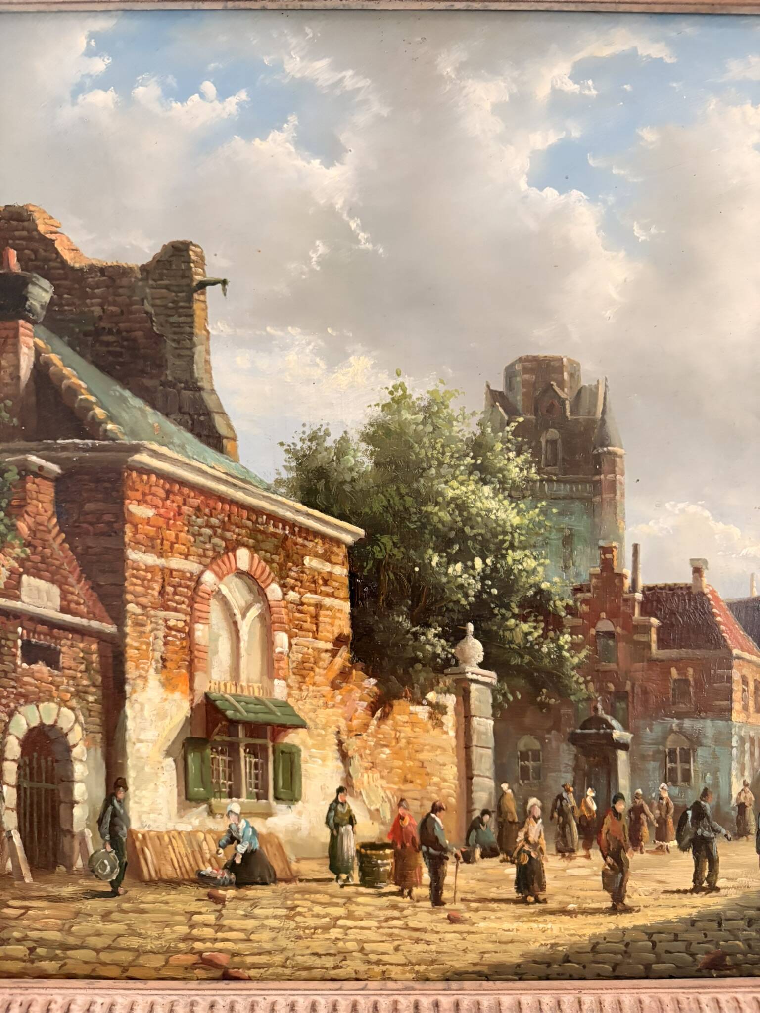 Old Oil Painting Copper Jan Beekhout Street Scene Dutch Middle Ages