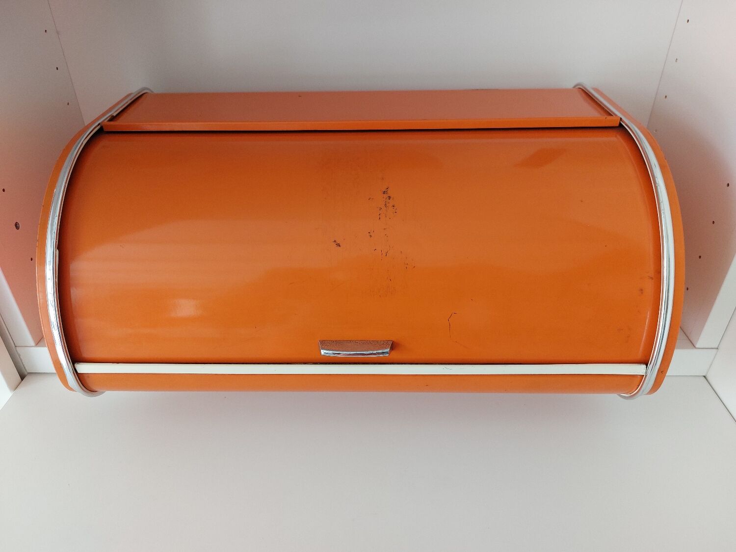 Vintage orange bread hutch