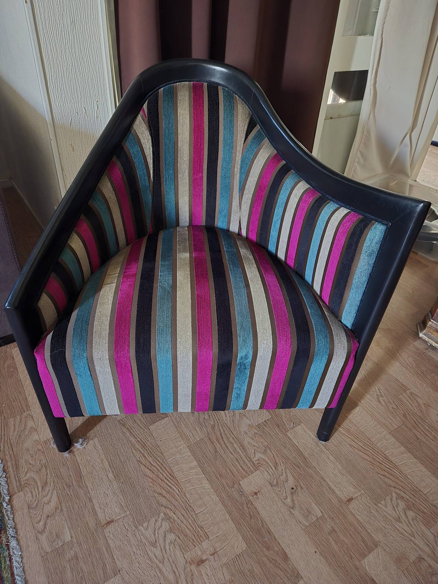 Fauteuil Cabriolet Roche Bobois « Profil » — Velours à Rayures Multico