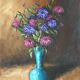 Tableau bouquet dans vase turquoise