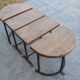 Unusual modular coffee table in oak and wrought iron.