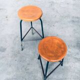 Set of Industrial Green Tripod Stool Set, Belgium, 1950s