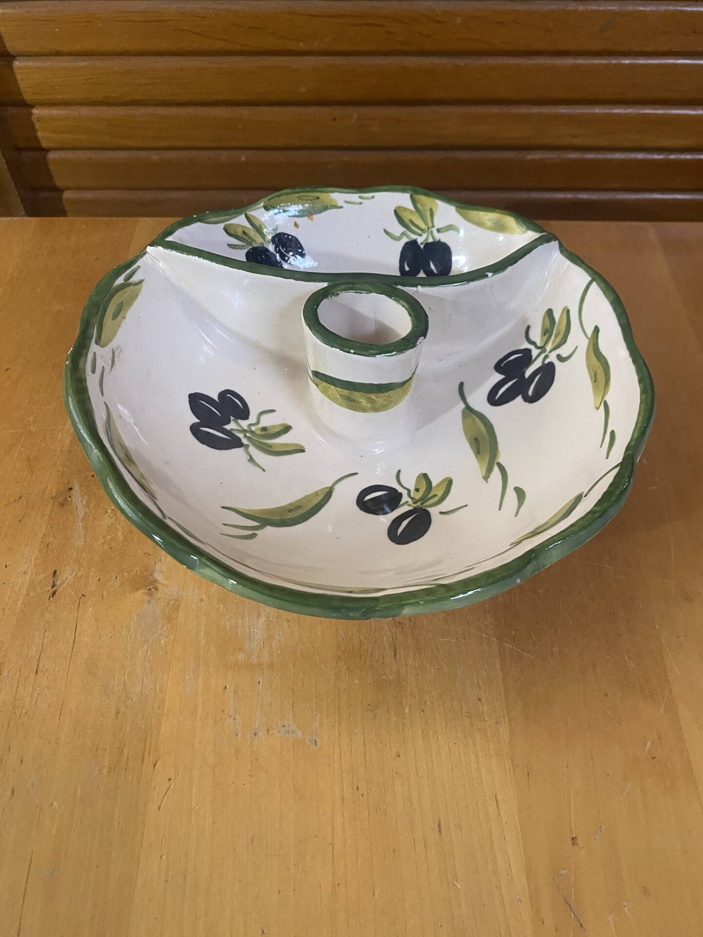 Aperitif plate style vallauris polychrome ceramic olive decor vintage