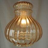 Striated pear-shaped pendant light, in smoked glass