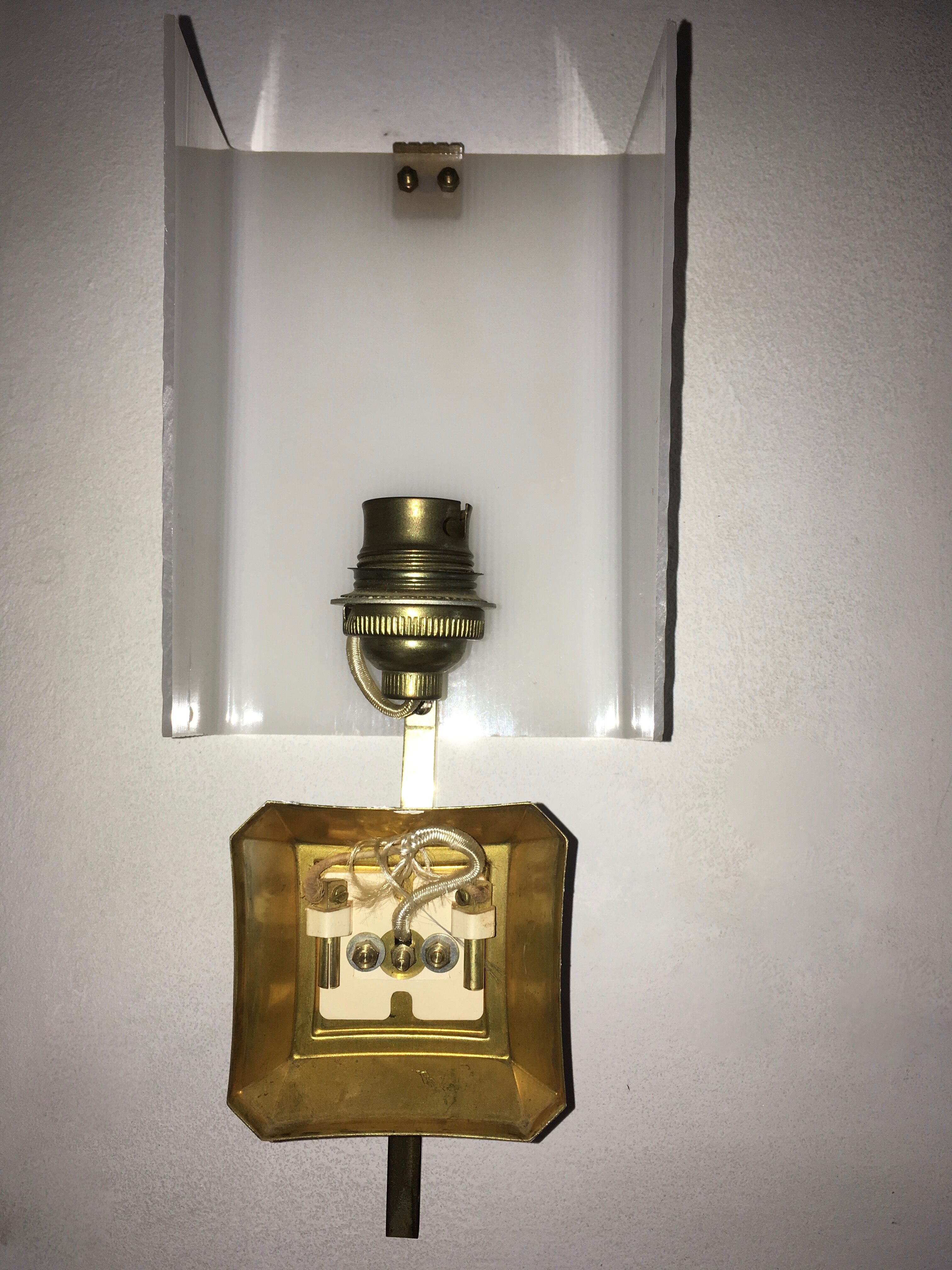 Pair of vintage 1950 brass wall light  perspex
