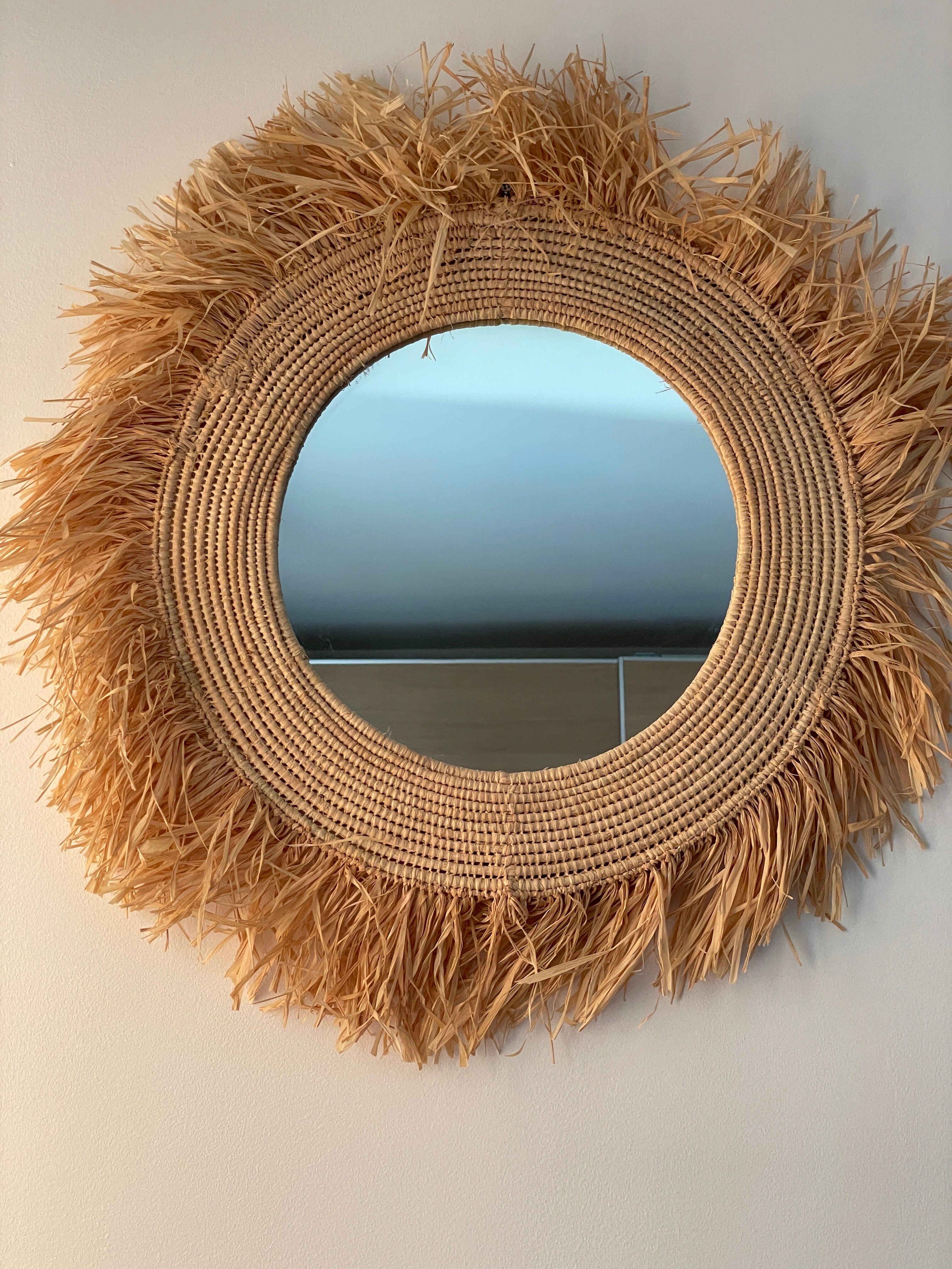 Mirror in raffia, 47 cm