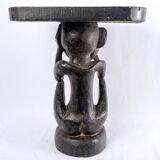 Large Luba Stool Solid Wood Dark Ritual Patina - period: Art Deco