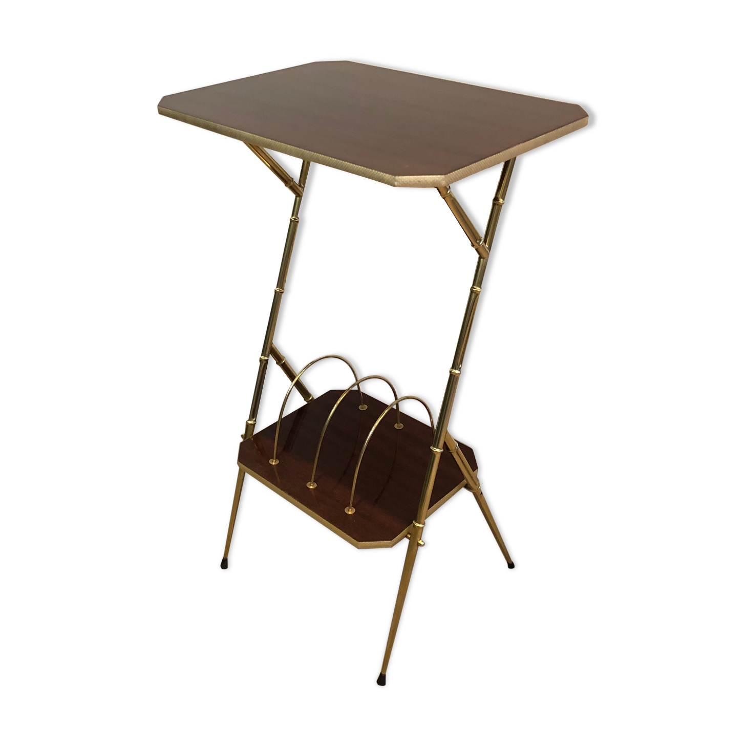 Mahogany and gold metal harness faux-bamboo way. french work. around 1970