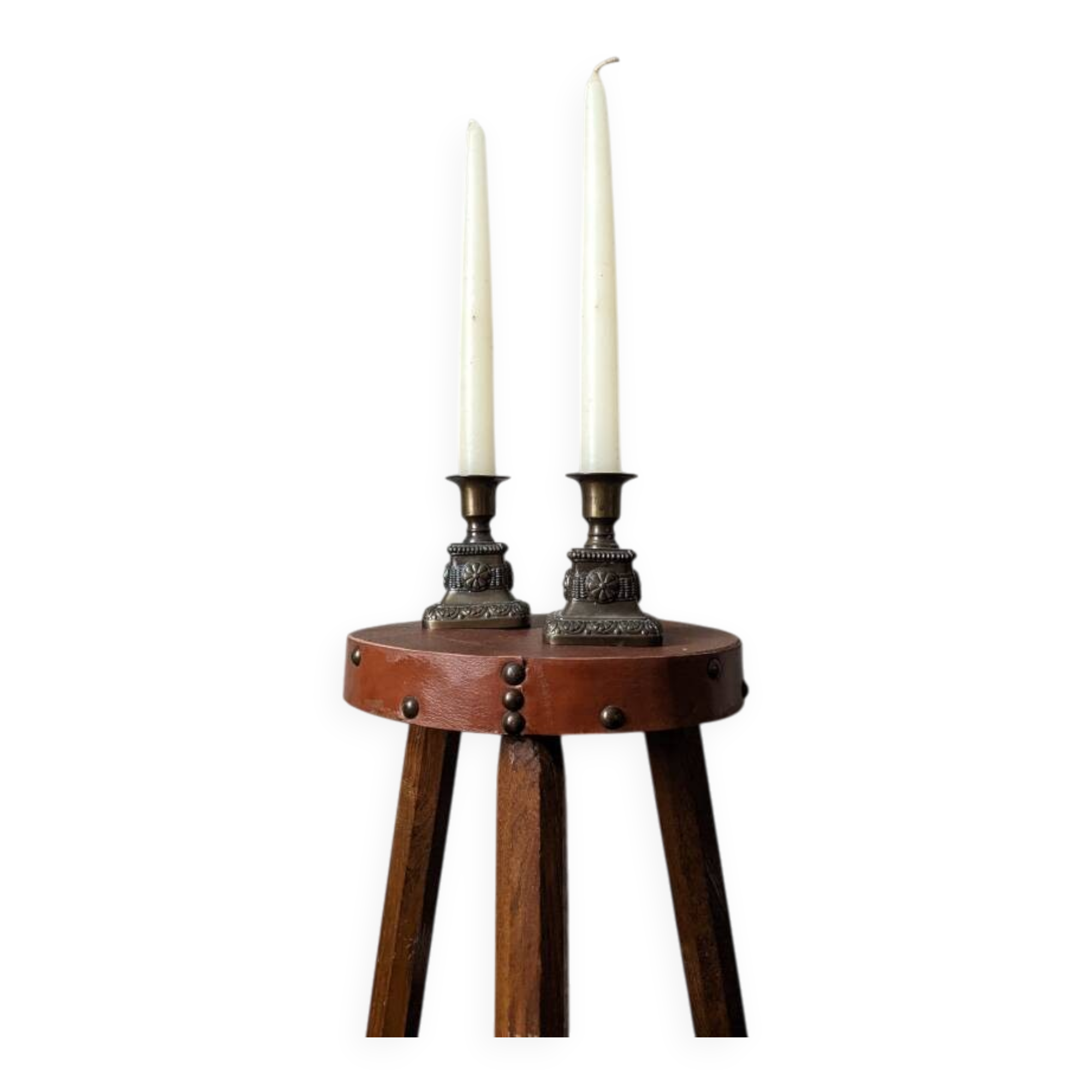 Pair of antique bronze candlesticks, bohemian country decor