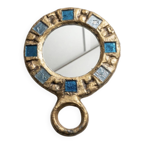 Miroir à main en plomb doré par Irena Jaworska (élève de Line Vautrin)