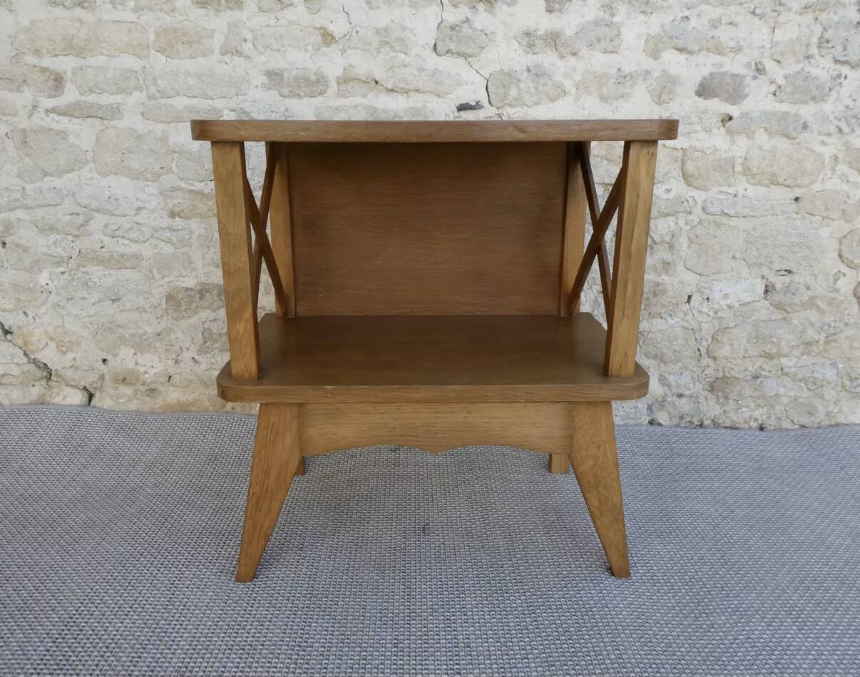 Light wood bedside table with crossbars, around 1960.