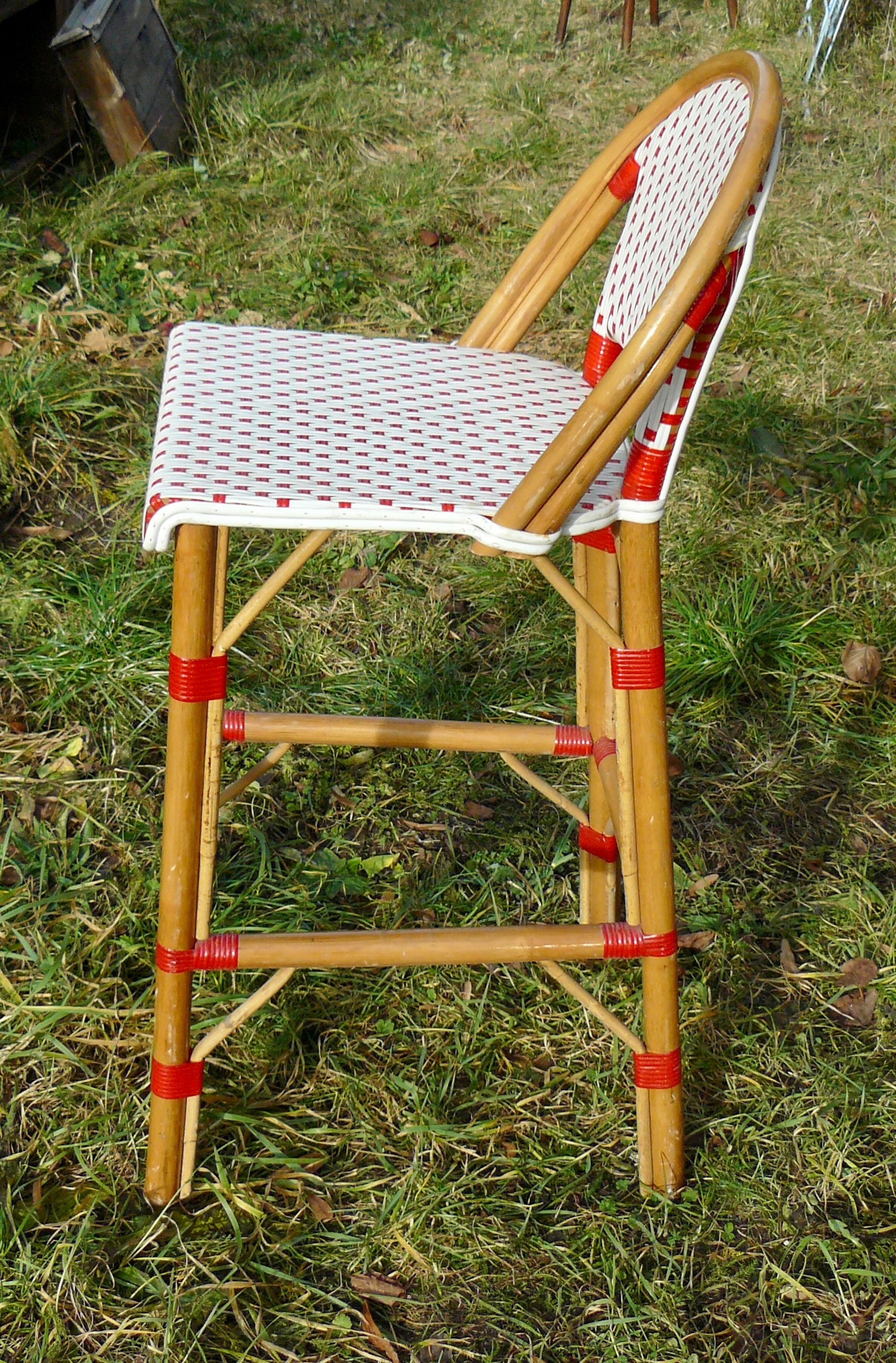 Vintage red and white rattan back bar stool 1970-80