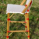 Vintage red and white rattan back bar stool 1970-80