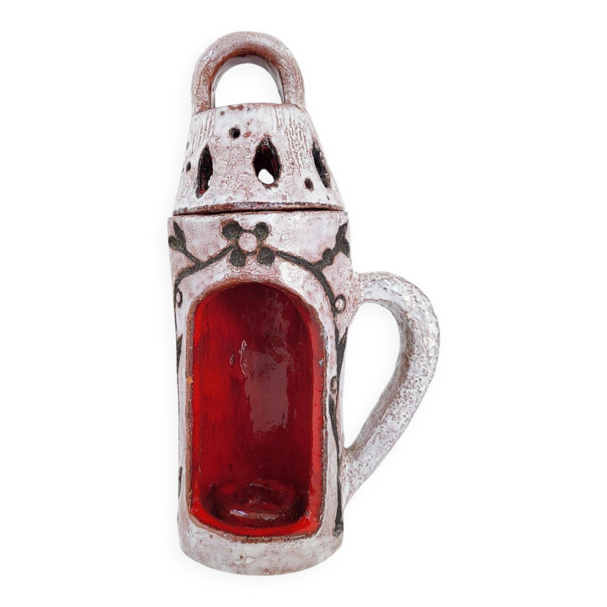 Vintage ceramic terracotta glazed candle holder - 1970s