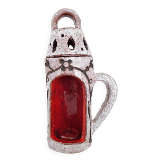 Vintage ceramic terracotta glazed candle holder - 1970s