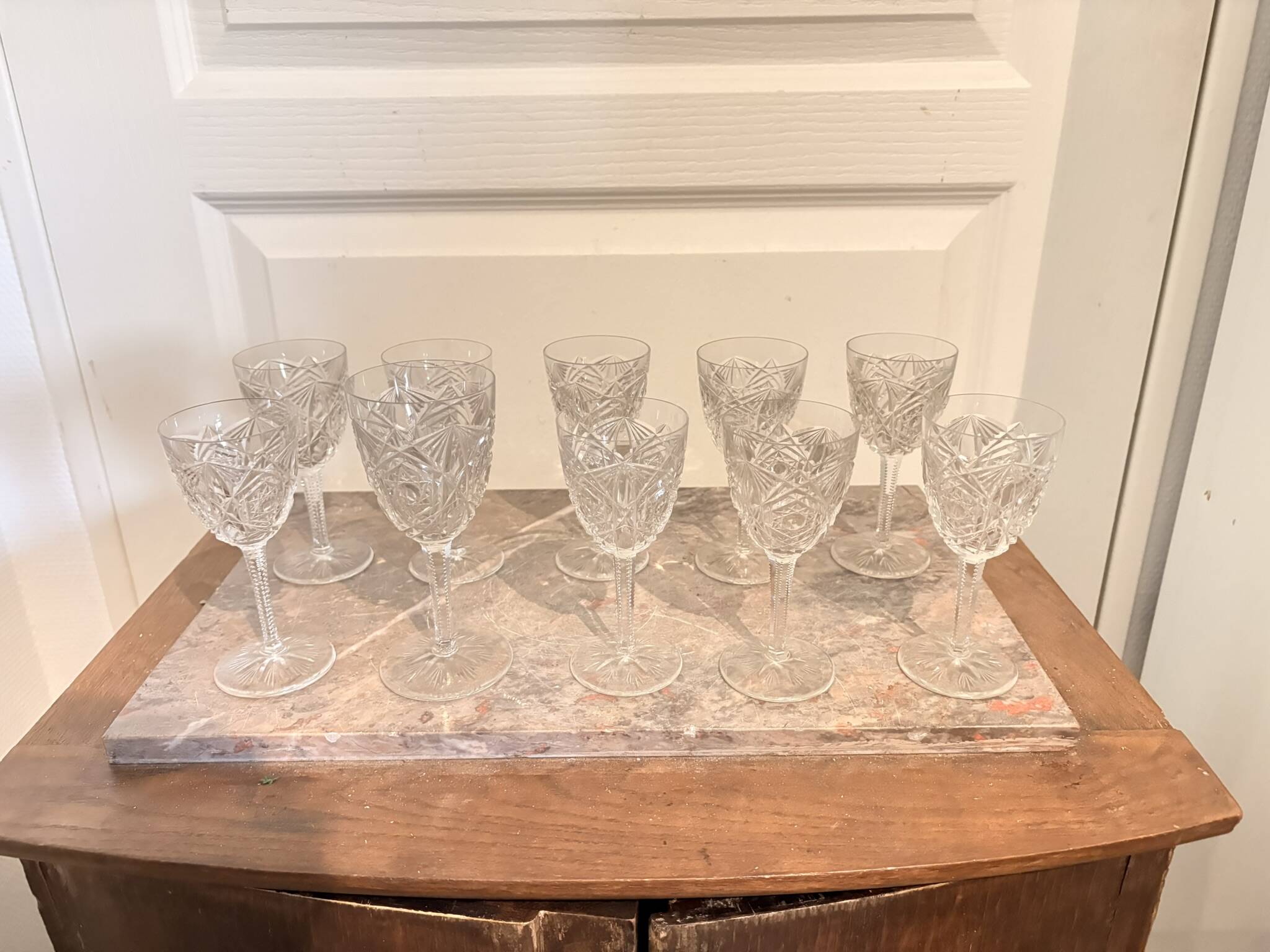 Vintage Service Set 9 Glasses Liqueur Wine Water Baccarat Crystal Lagny