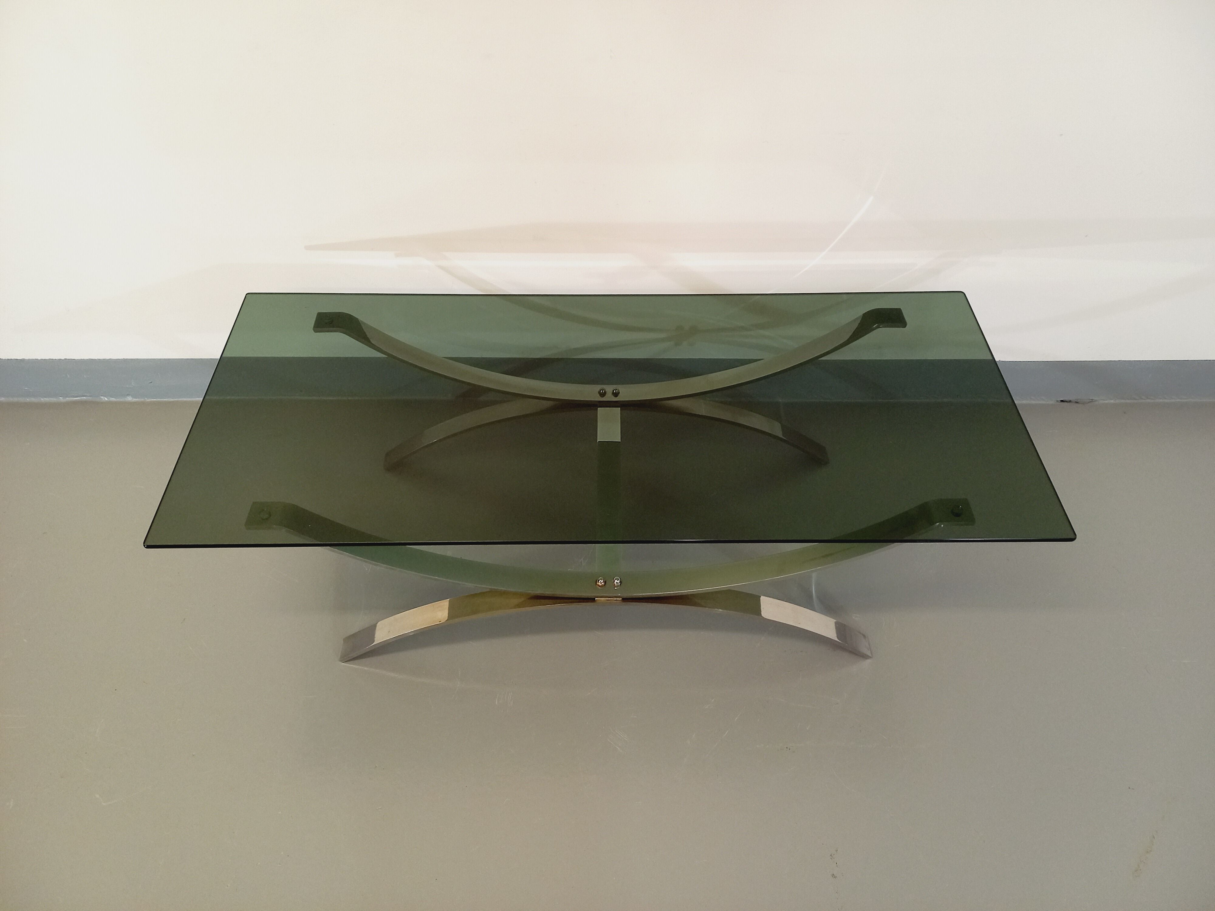 Vintage glass and chromed metal coffee table from the 70s
