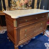 3-drawer chest of drawers in solid mahogany with white marble top in Louis XVI style