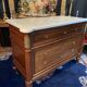 3-drawer chest of drawers in solid mahogany with white marble top in Louis XVI style