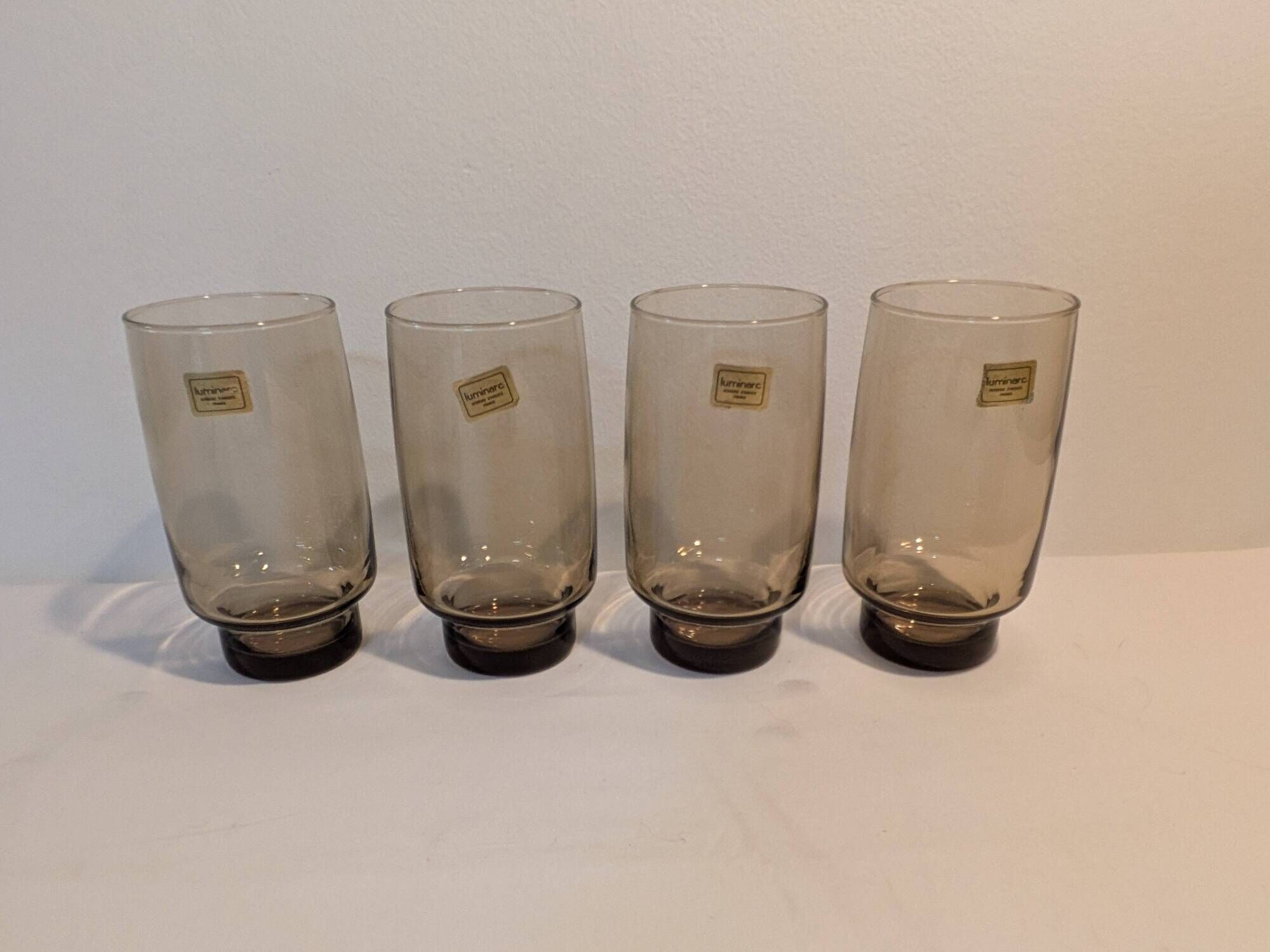 Set of 4 Luminarc vintage smoked glasses with black stems – Verrerie d’Arques Fran