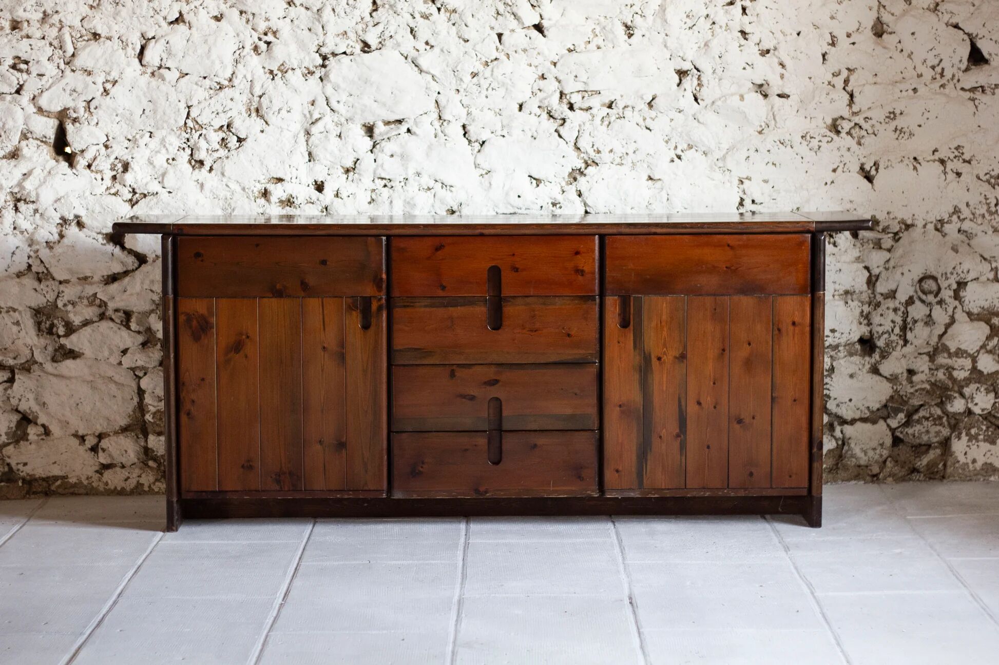 Enfilade by Silvio Coppola in stained solid wood, 1970.