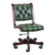 English Chesterfield office chair in green leather, height adjustable on casters