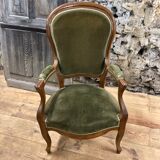 Armchair Voltaire Louis Philippe in wood green velvet XIX