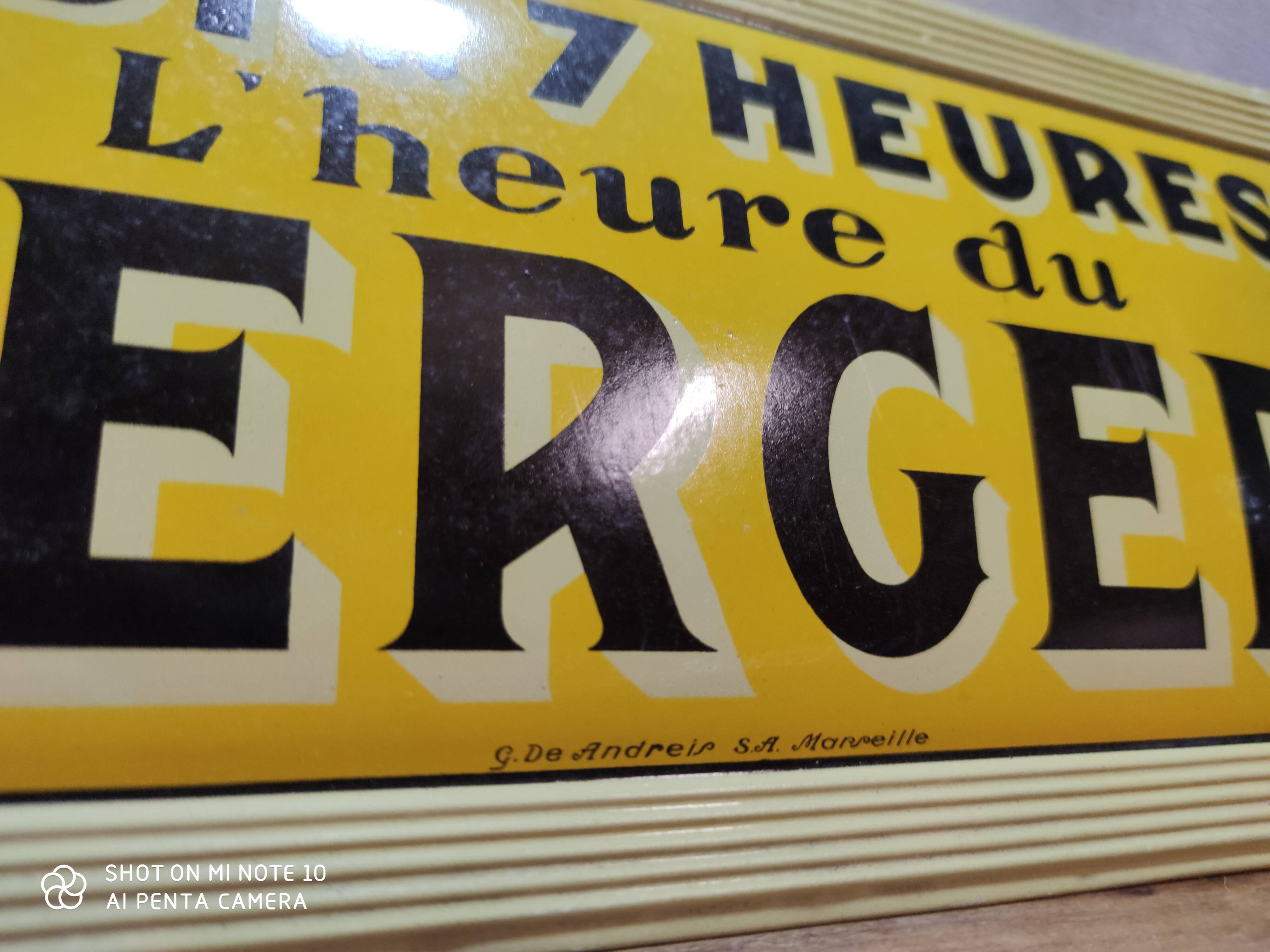 Tôle publicitaire apéritif anisé midi...7 heures l'heure du berger