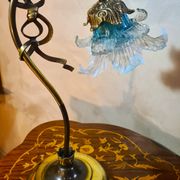 brass lamp 1975 electric working superb blue translucent tulip 42x30