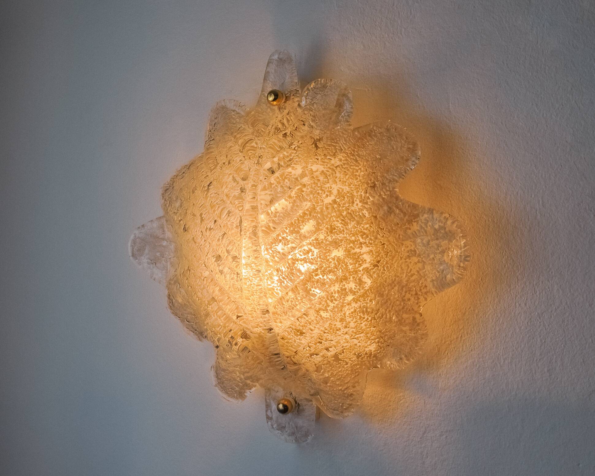 XL frosted leaf wall light, Murano glass, Italy, 1970