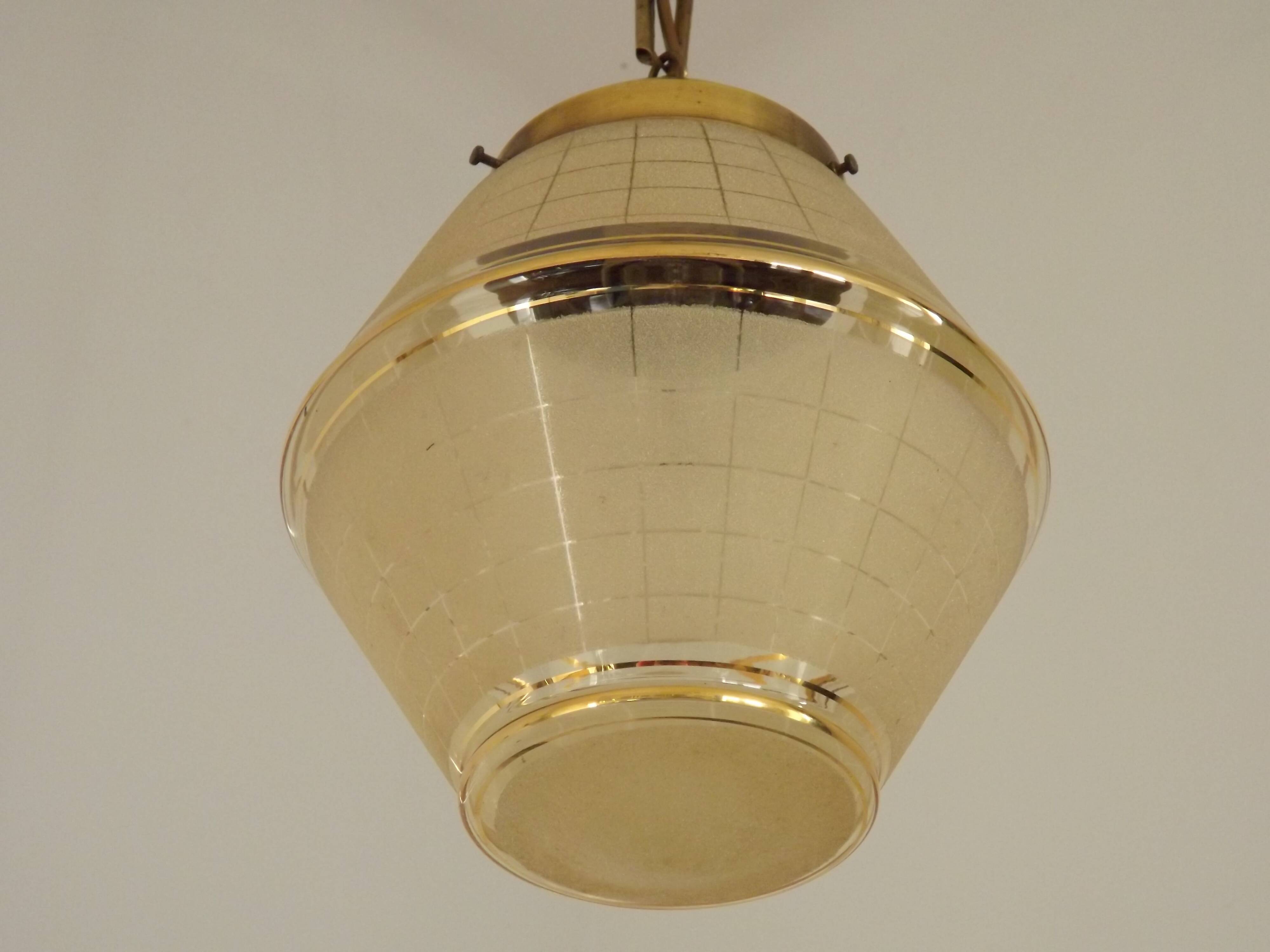 Art Deco ceiling light in yellow and gold glass and brass, France