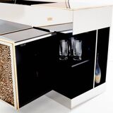 Enfilade laiton chrome miroir velour leopard Michel Pigneres 1969