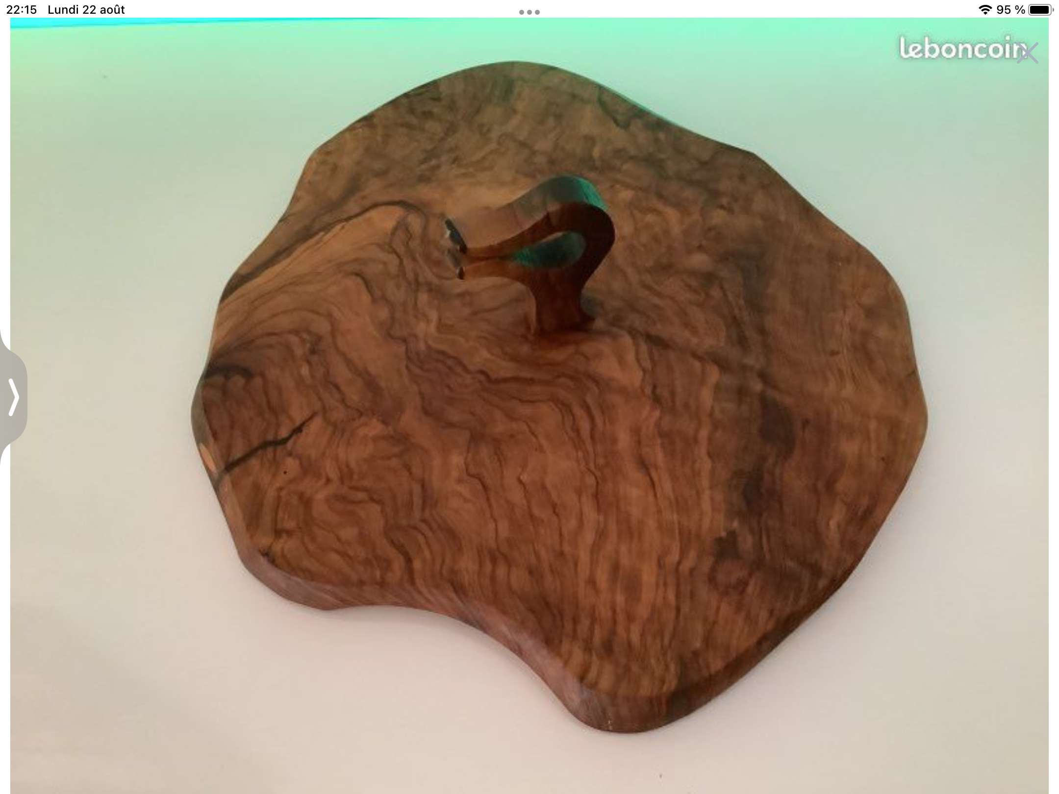 Vintage olive solid wood cheese platter with handle + knife (wooden handle)