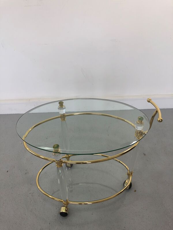 Chariot de chariot de chariot italien en laiton et en verre, années 1970