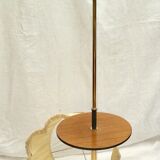 Gilded brass floor lamp with lampshade and wooden tablet around the years 50-60 dimension -H-164-