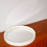 Miroir casquette design rond en plexi écru avec lanière en cuir 1970
