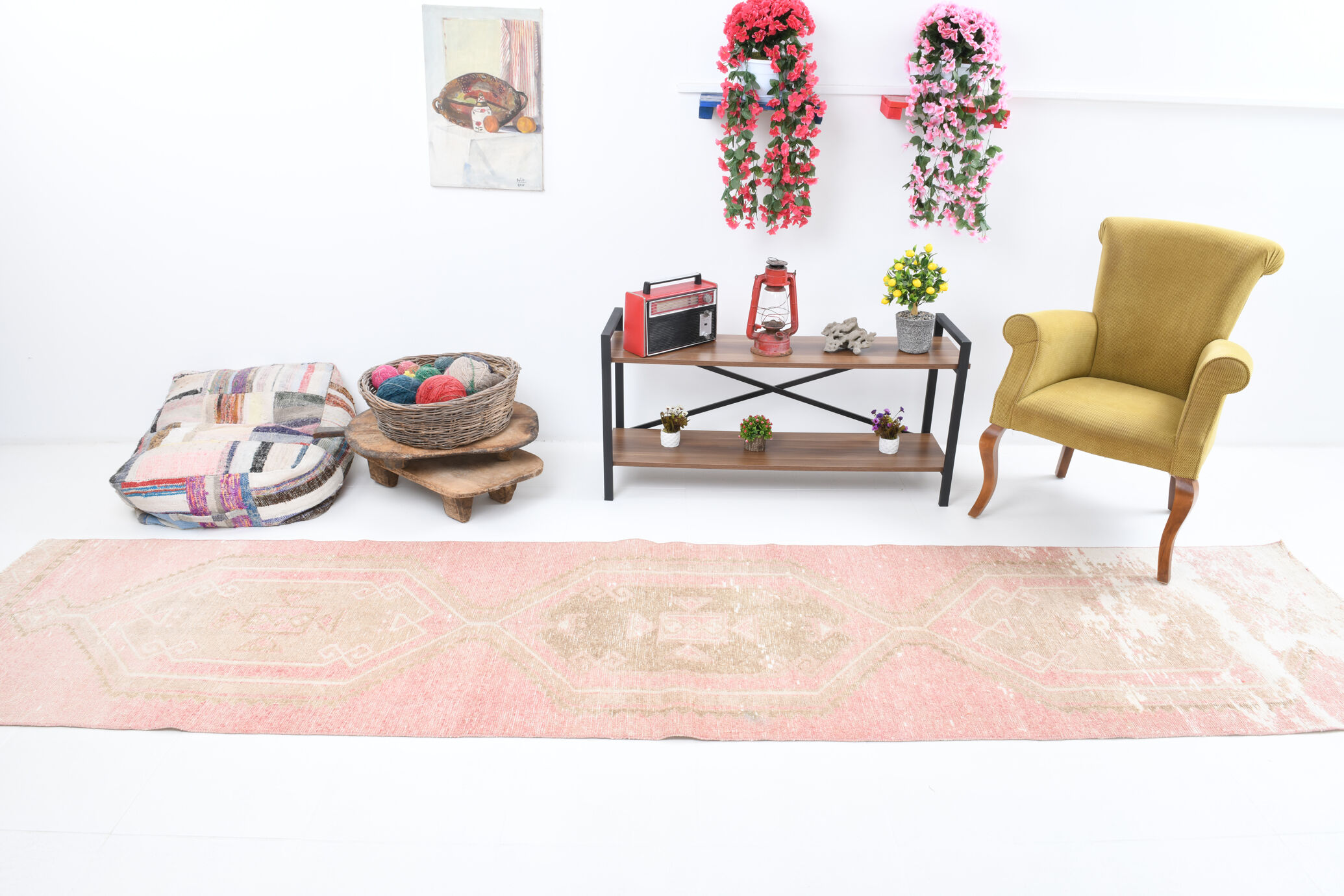 3x13 Distressed Turkish Runner Rug 405x90Cm