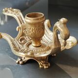 Bourgeoir à main/Rat de cave, Phénix/Paon, en laiton. Style Art Nouveau