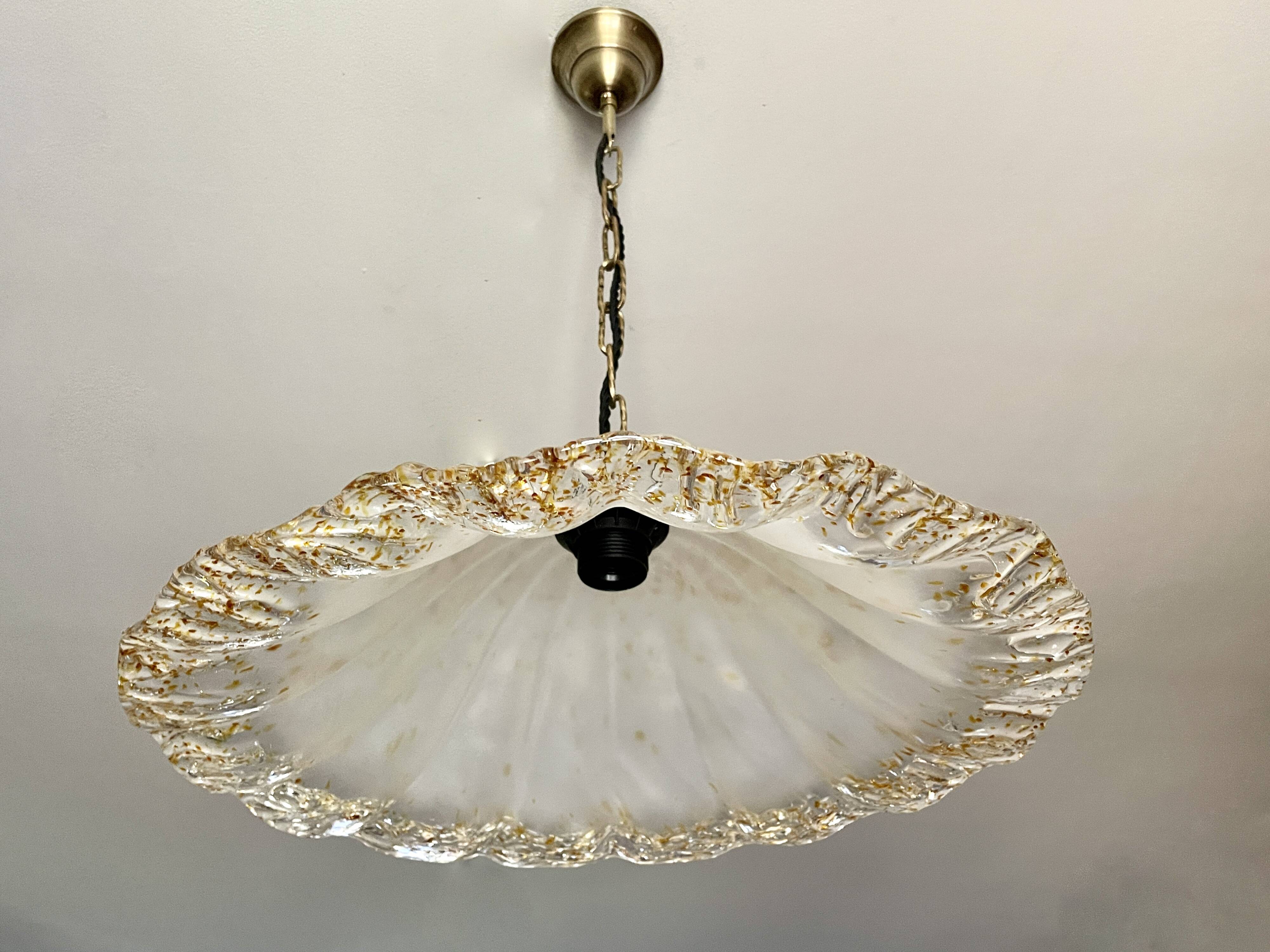 Suspension Murano frosted glass with orange splashes