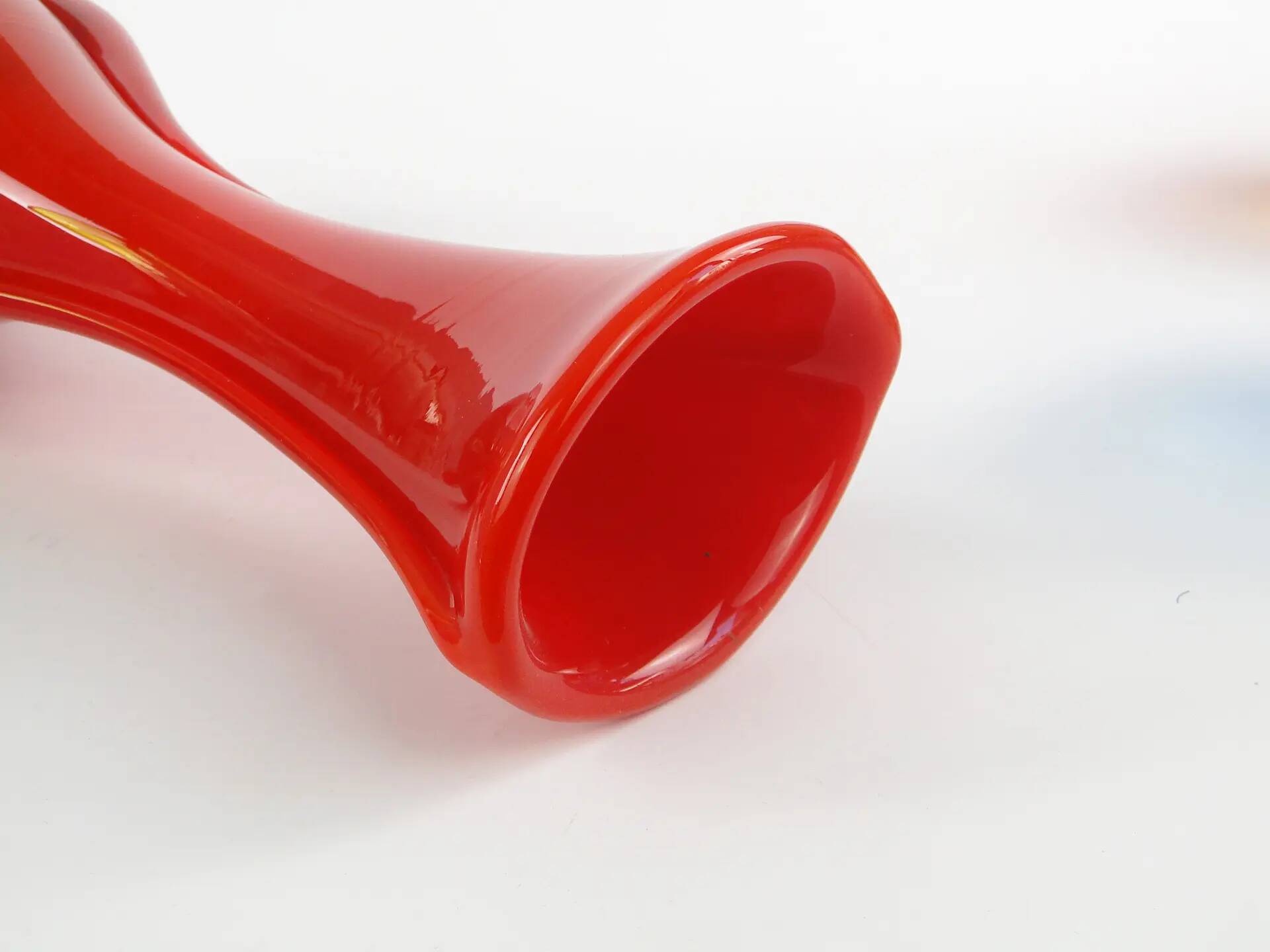 Mid-century modern vase, red glass, Poland, 1970s